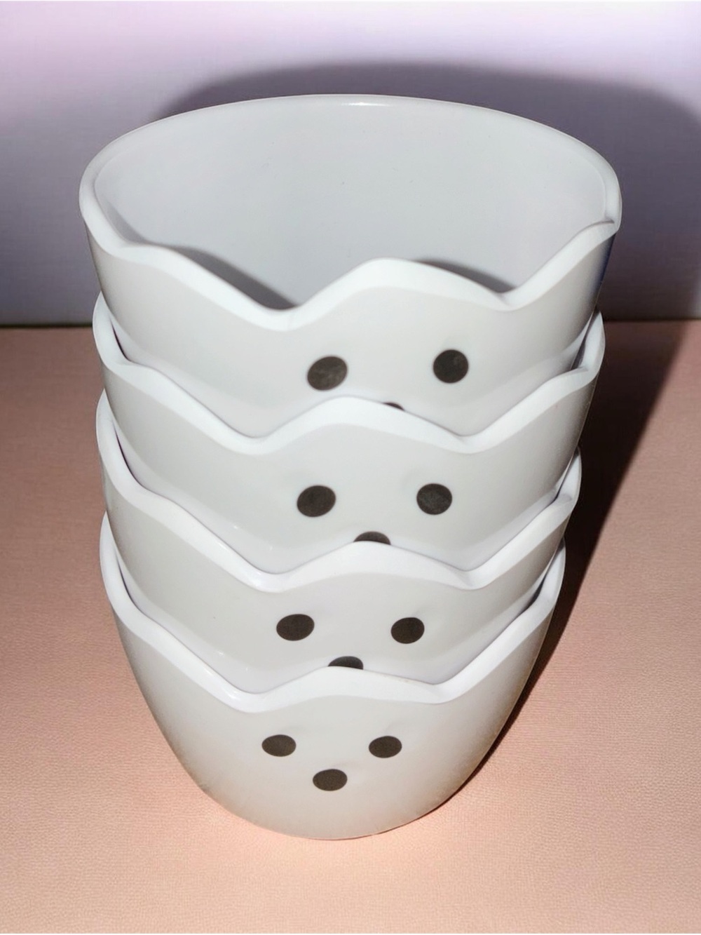 White Plastic Halloween Decorations/Bowls with Dot Accent